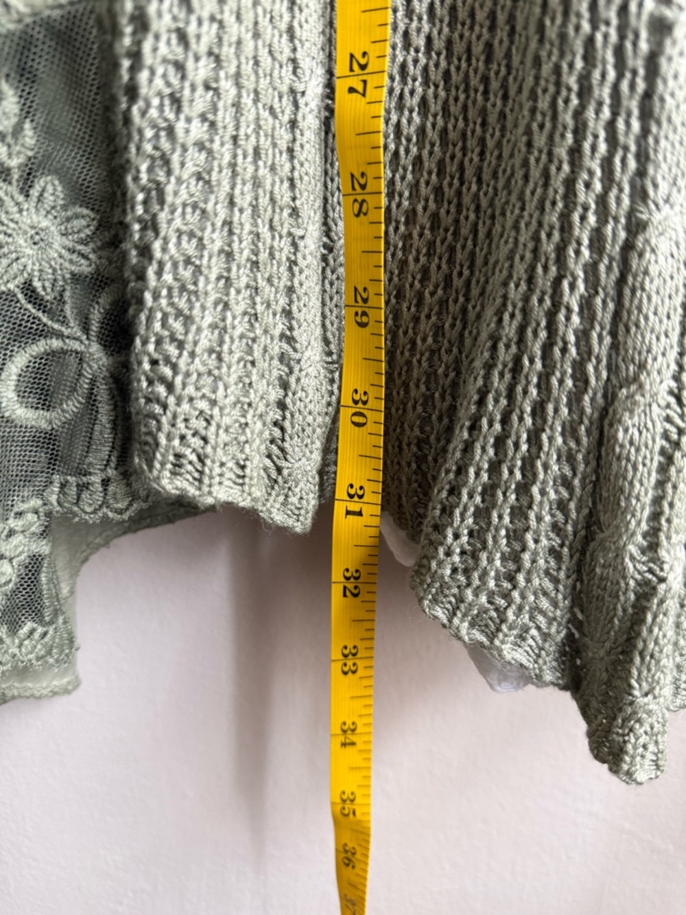 Boho Italian Knit & Lace Tunic Top White & Sage Green Layered 2 piece OS - Picture 9 of 10